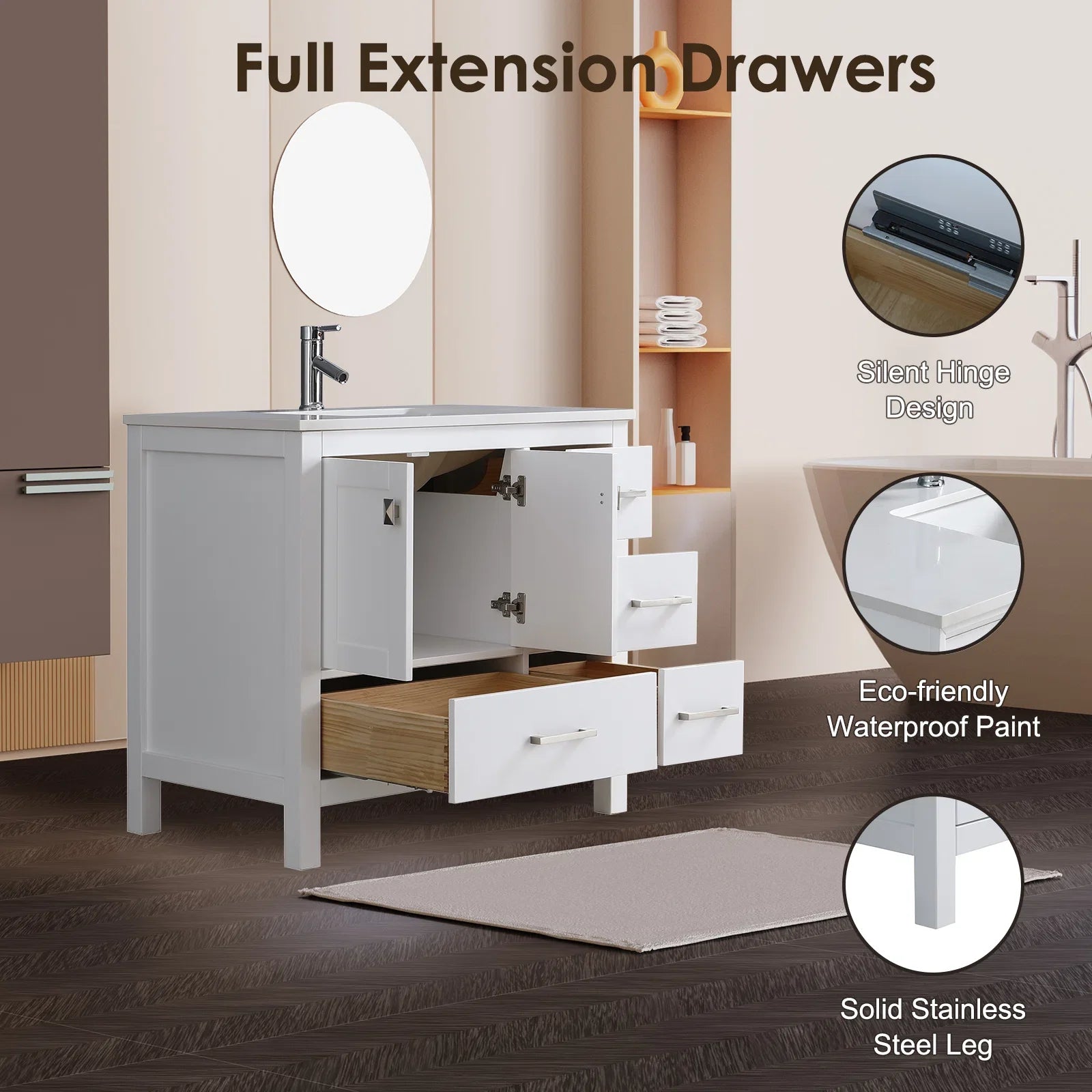 36" V9008 Vanity & Quartz Countertop Combo (Matte White) - Shop at Home Craft Studio - 3