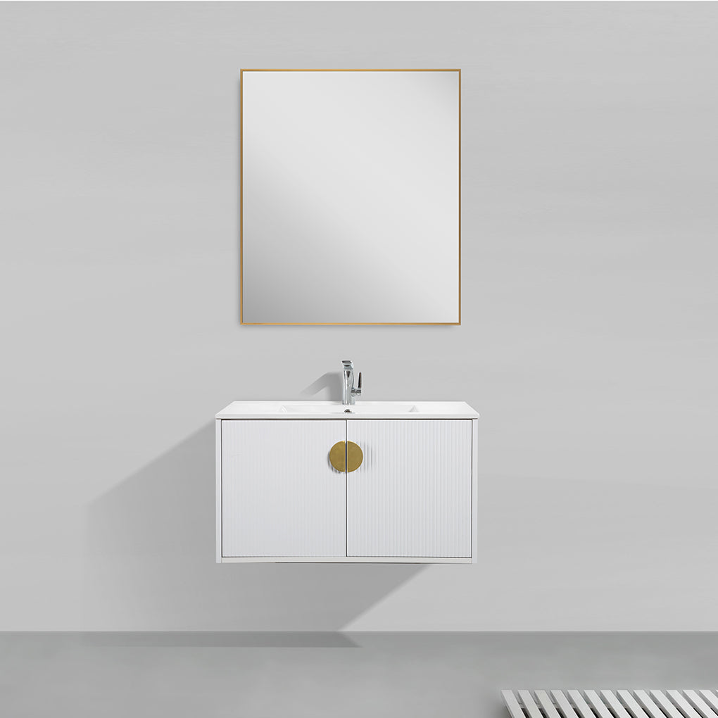 36" V9015 Series Wall Hung Vanity & Ceramic Sink (Glossy White) - Shop at Home Craft Studio - 1