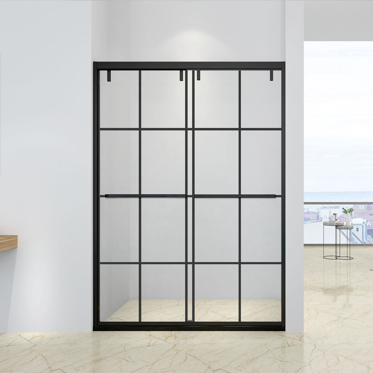 48" AC88 Alex Bypass Series Jet Glaze Shower Door with Klearteck Treatment (3/8" Thickness) (Matte Black) shower door - Shop at Home Craft Studio - 1