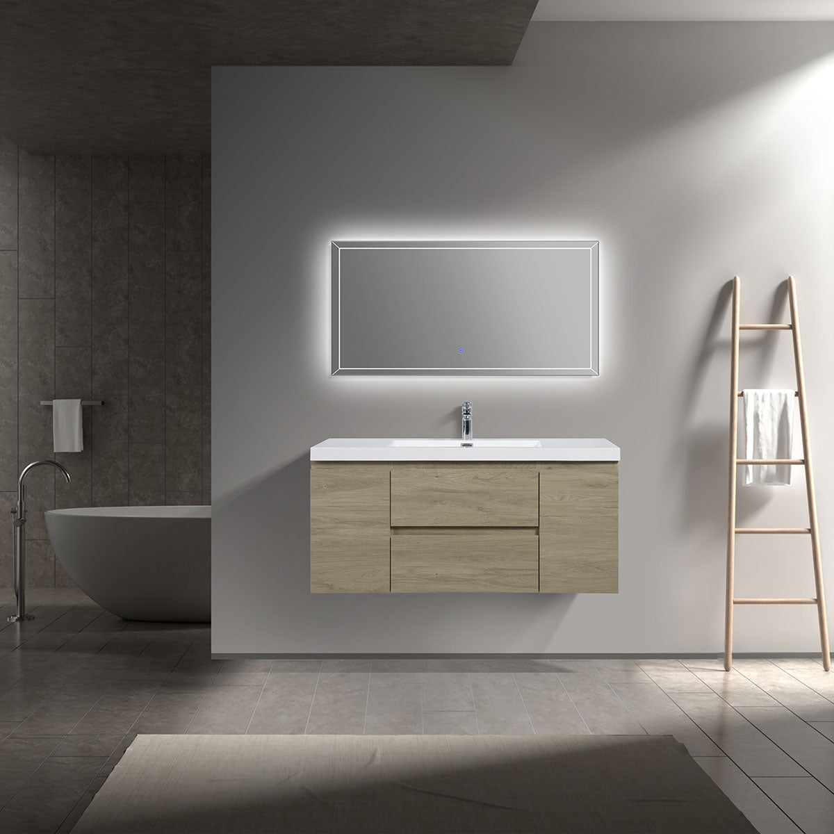 48" V9005 Angela Wall Hung Vanity & Acrylic Basin (E.Oak) - Shop at Home Craft Studio - 1