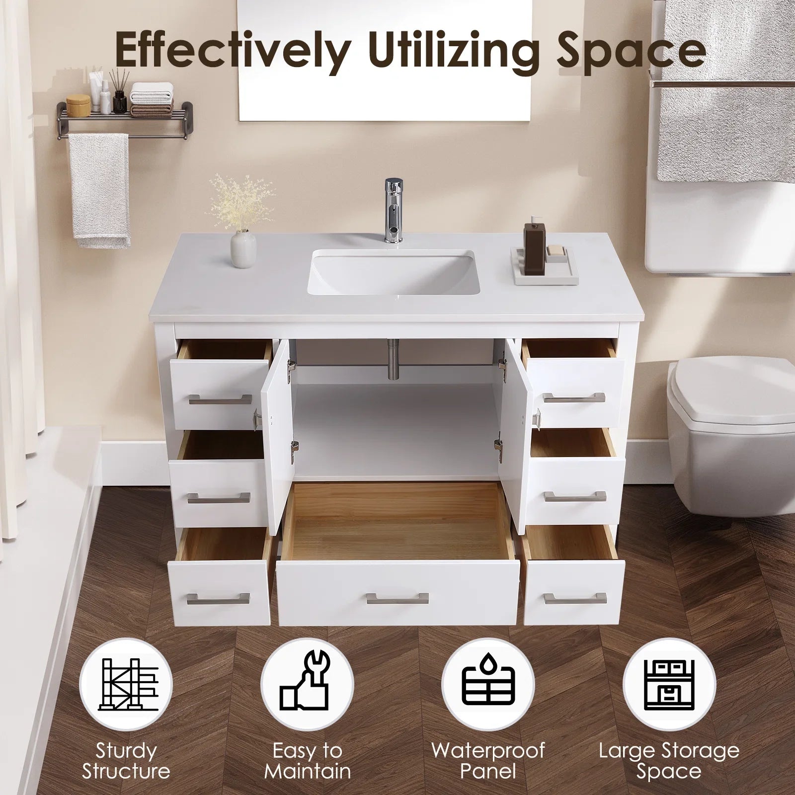 48" V9008 Vanity & Quartz Countertop Combo (Matte White) - Shop at Home Craft Studio - 10