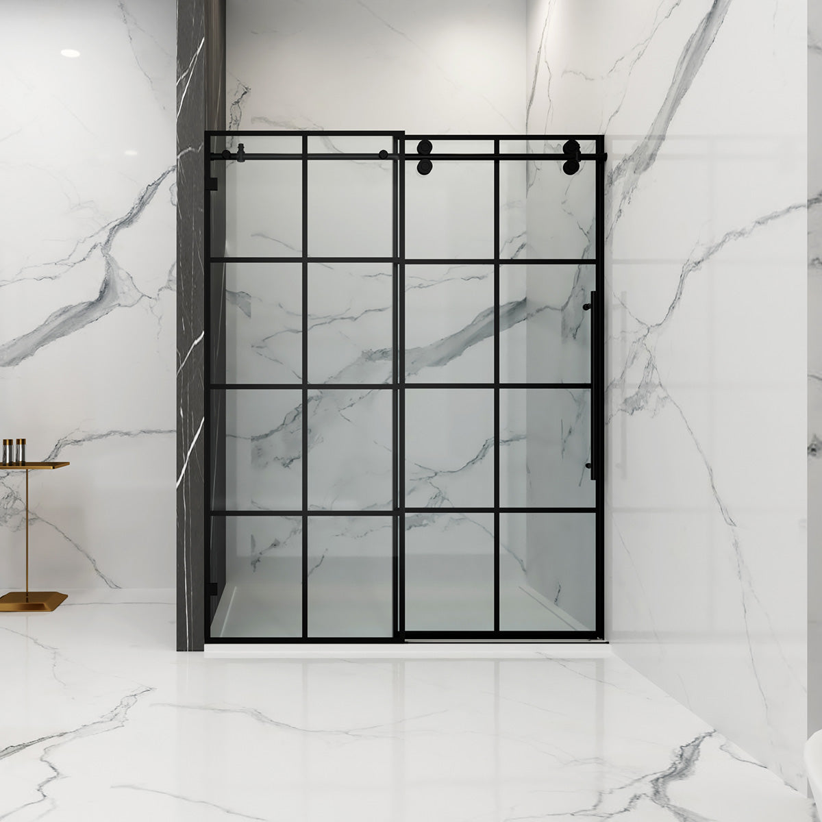 48" last one BH Series Jetglaze Frameless Single Sliding Shower Door with Klearteck Treatment (3/8" Thickness) (Matte Black) BH Series shower door - Shop at Home Craft Studio - 1