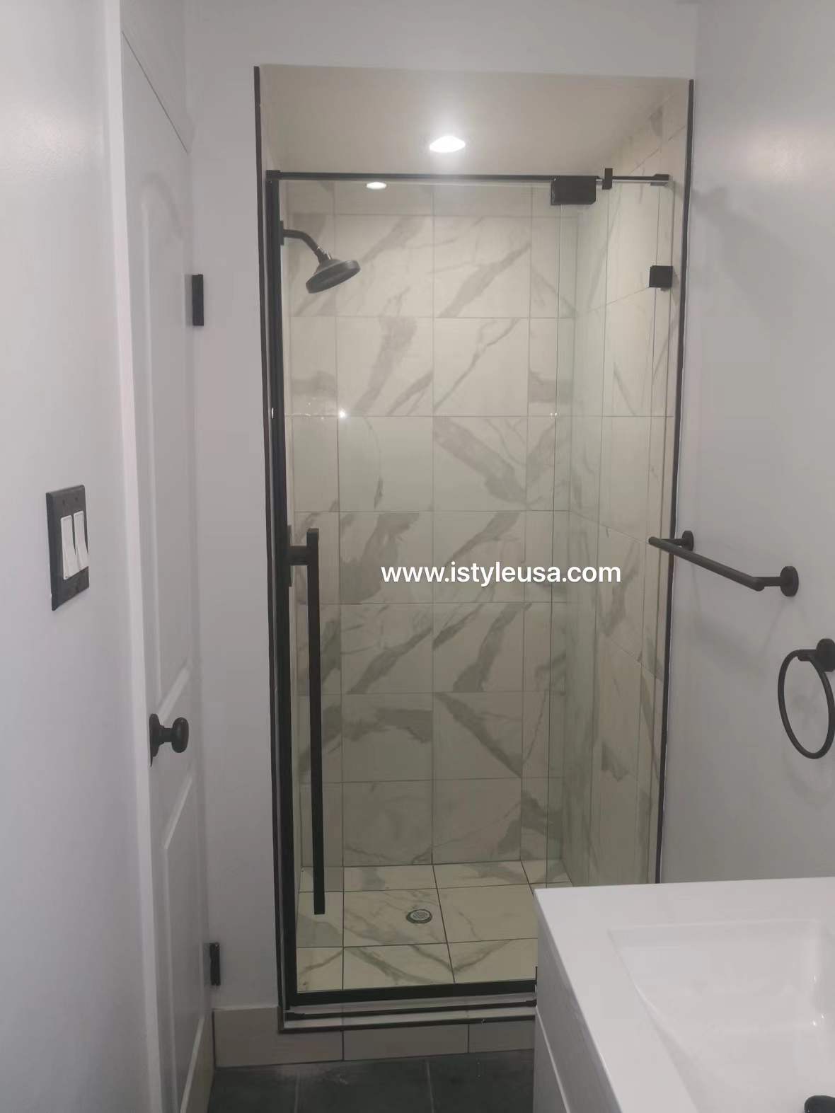 54" AH01 Series Frameless Swing Shower Door with Klearteck Treatment (Fixed 3/8" & Swing 5/16" Thickness) (Matte Black) - Shop at Home Craft Studio - 3