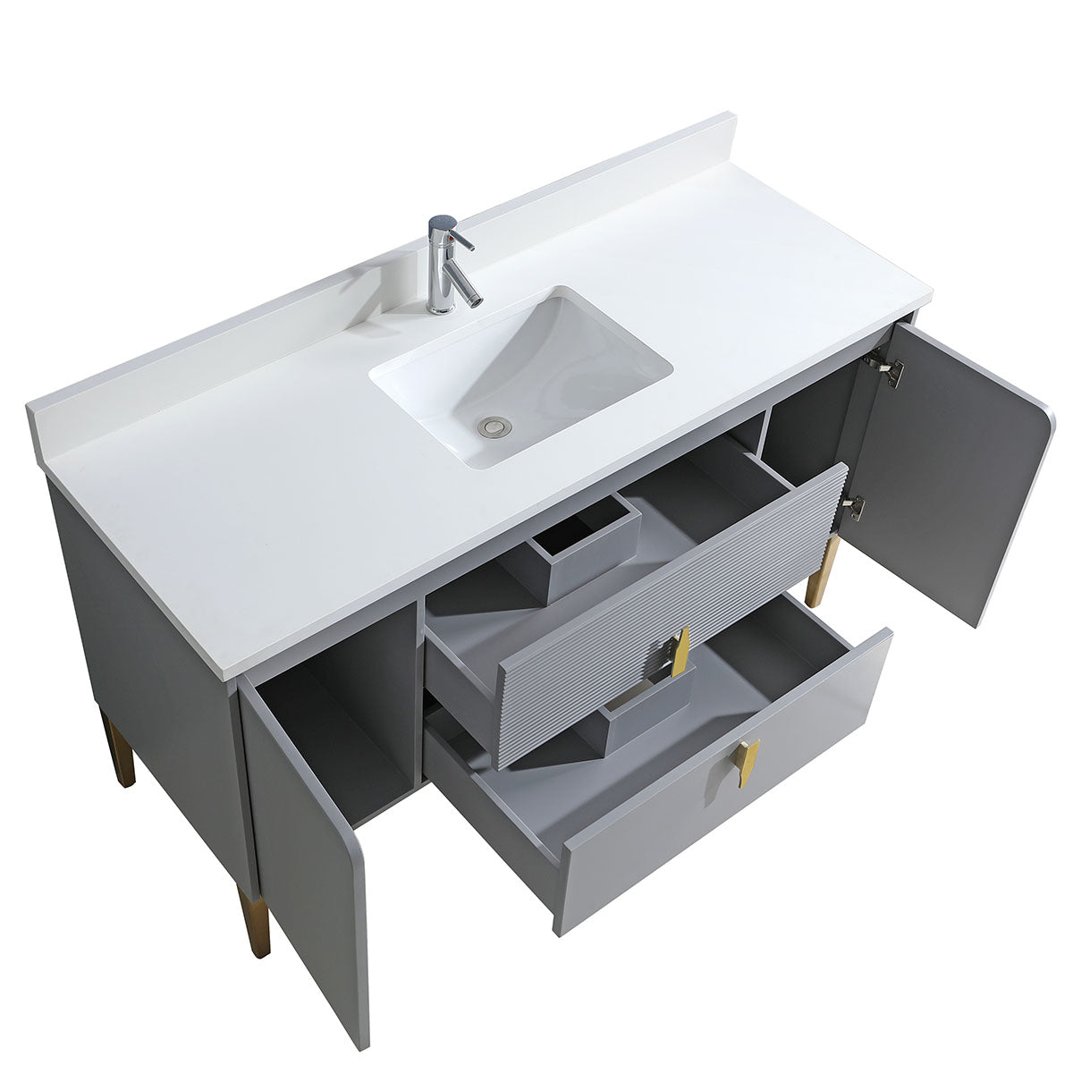 60" Craftsmanship Limited Edition Vanity & Quartz Countertop Combo (Grey) SKU: EN8271-60GR bathroom vanities - Shop at Home Craft Studio - 2