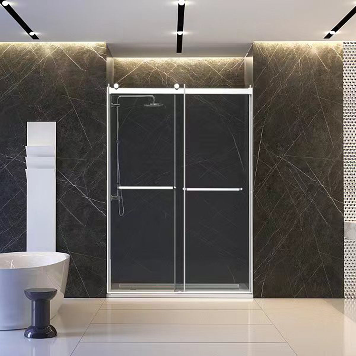 60" John Series Frameless Bypass Shower Door with Klearteck Treatment (5/16" Thickness) (Brushed Nickel) shower door - Shop at Home Craft Studio - 1