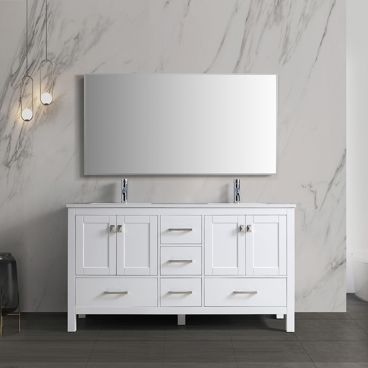 60" V9008 Vanity & Quartz Countertop Double Basins (Matte White) - Shop at Home Craft Studio - 1
