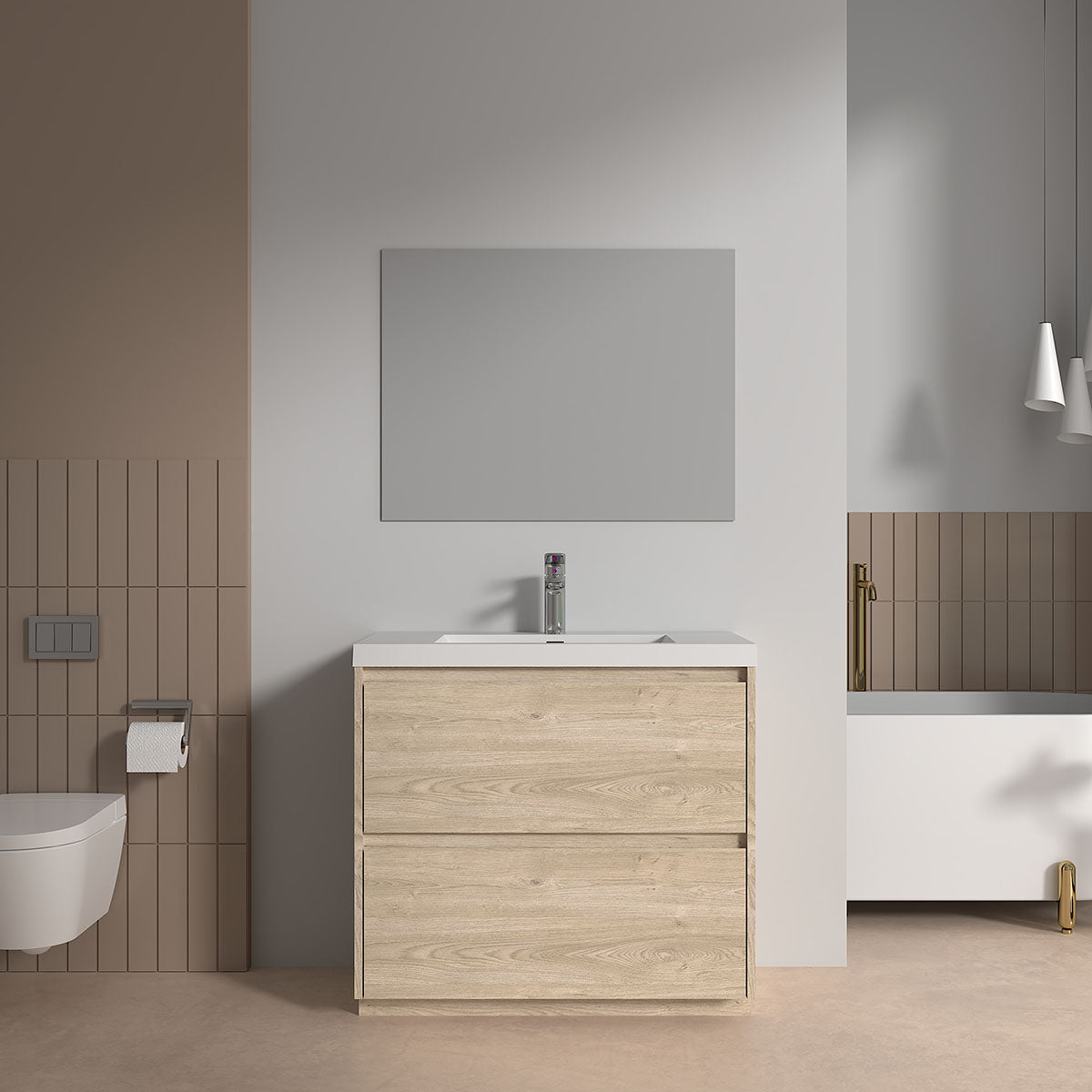 V9002 36" Vanity With Acrylic Sink Combo (Natural Oak) - Shop at Home Craft Studio - 1