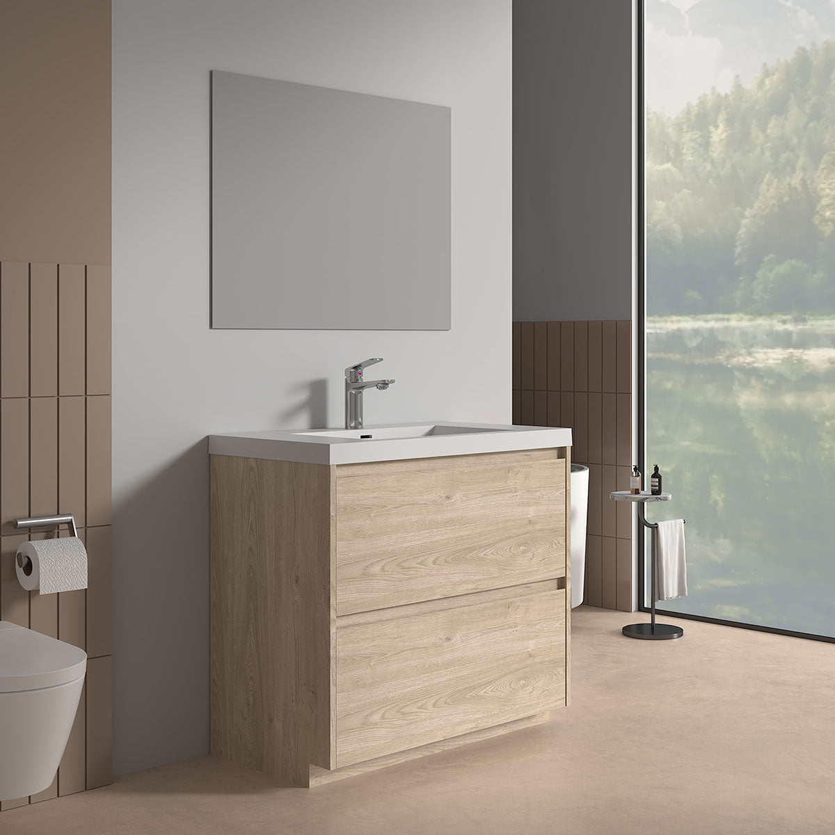 V9002 36" Vanity With Acrylic Sink Combo (Natural Oak) - Shop at Home Craft Studio - 2