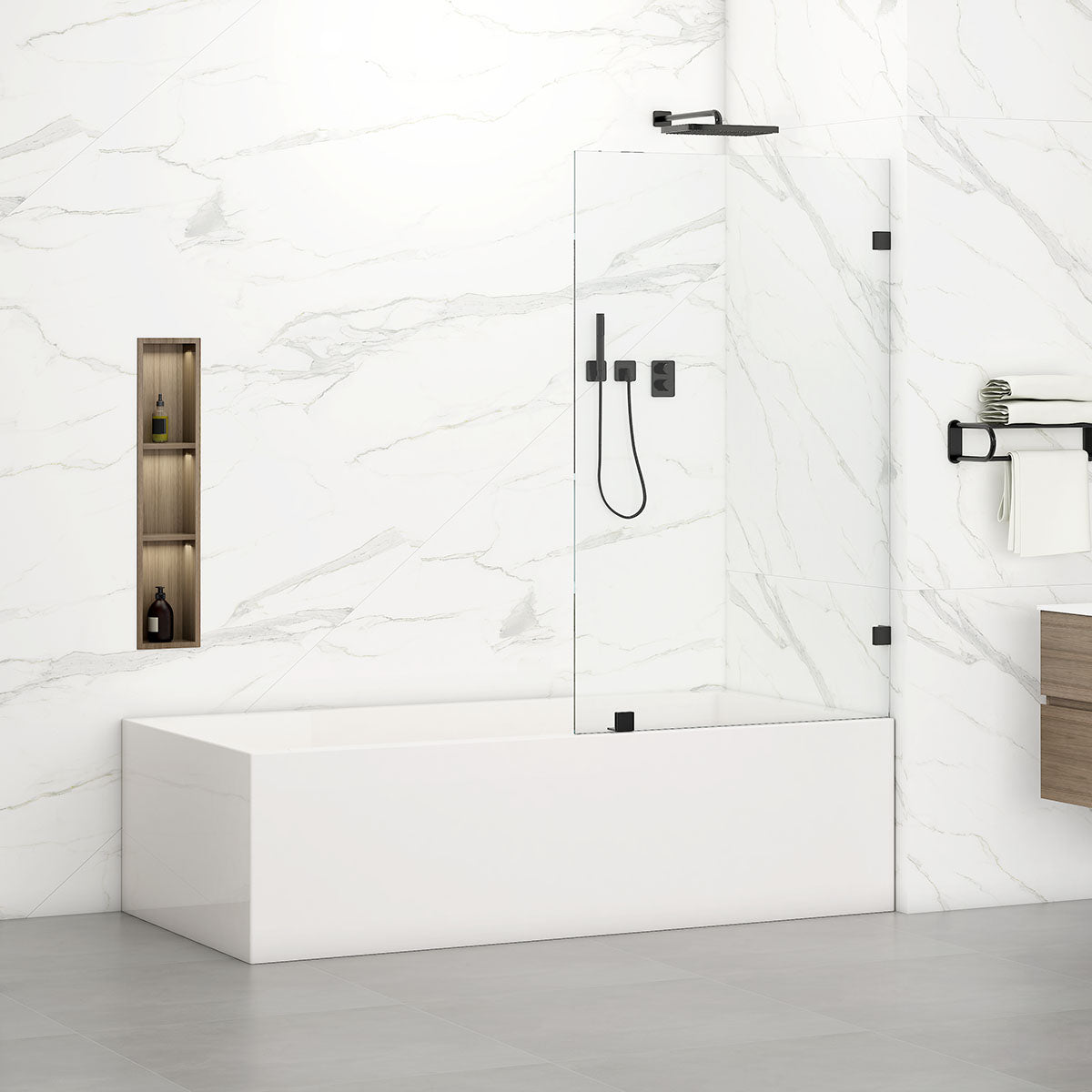 W03 Isabell Walk In Screen Tub Door with Klearteck Treatment 30"W X 66"H (3/8" Thickness) (Matte Black) - Shop at Home Craft Studio - 1