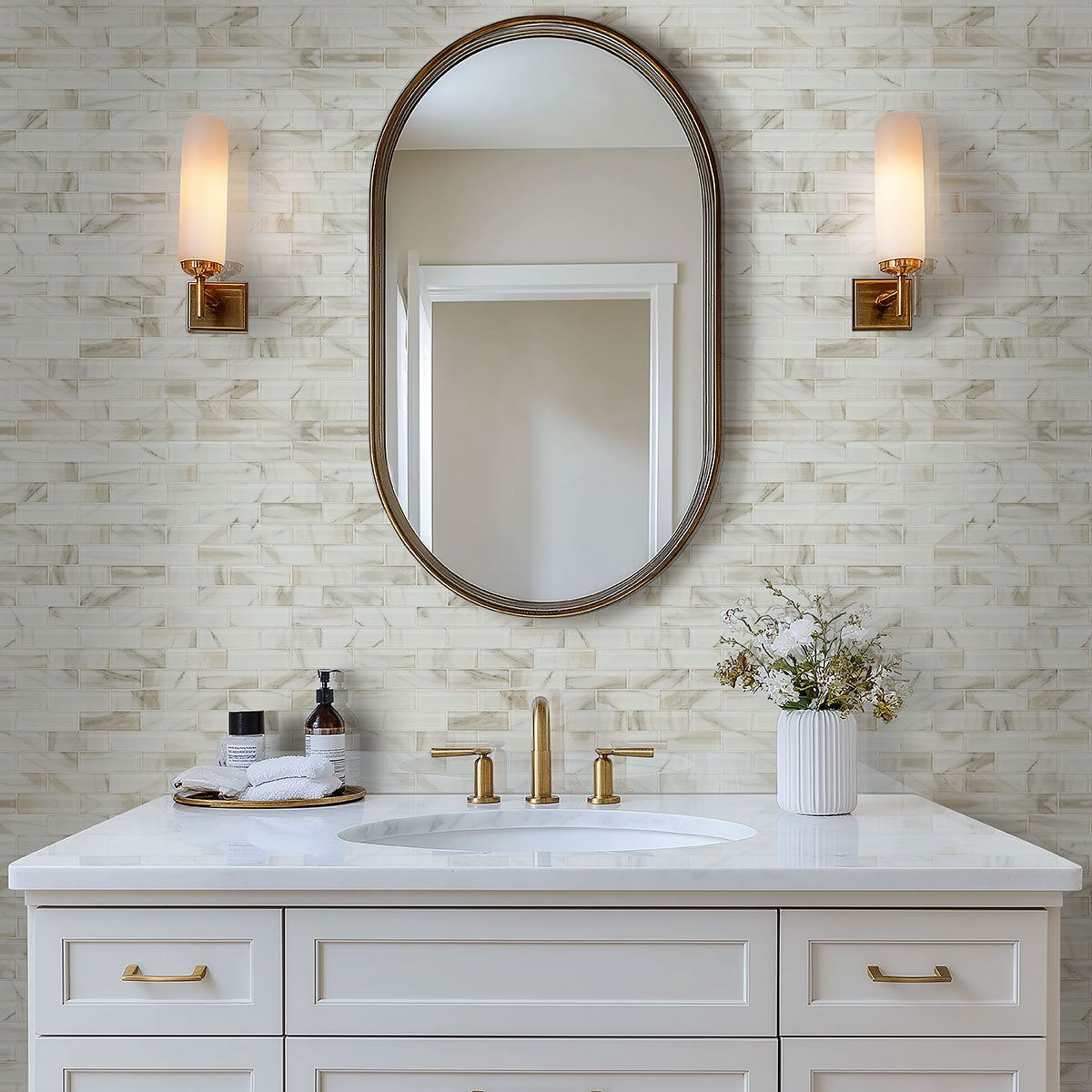 Ivory Amber Beveled Subway Tile