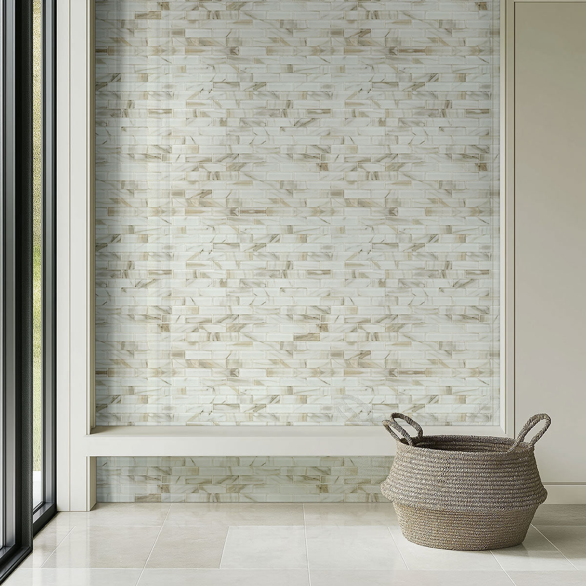 Ivory Amber Beveled Subway Tile