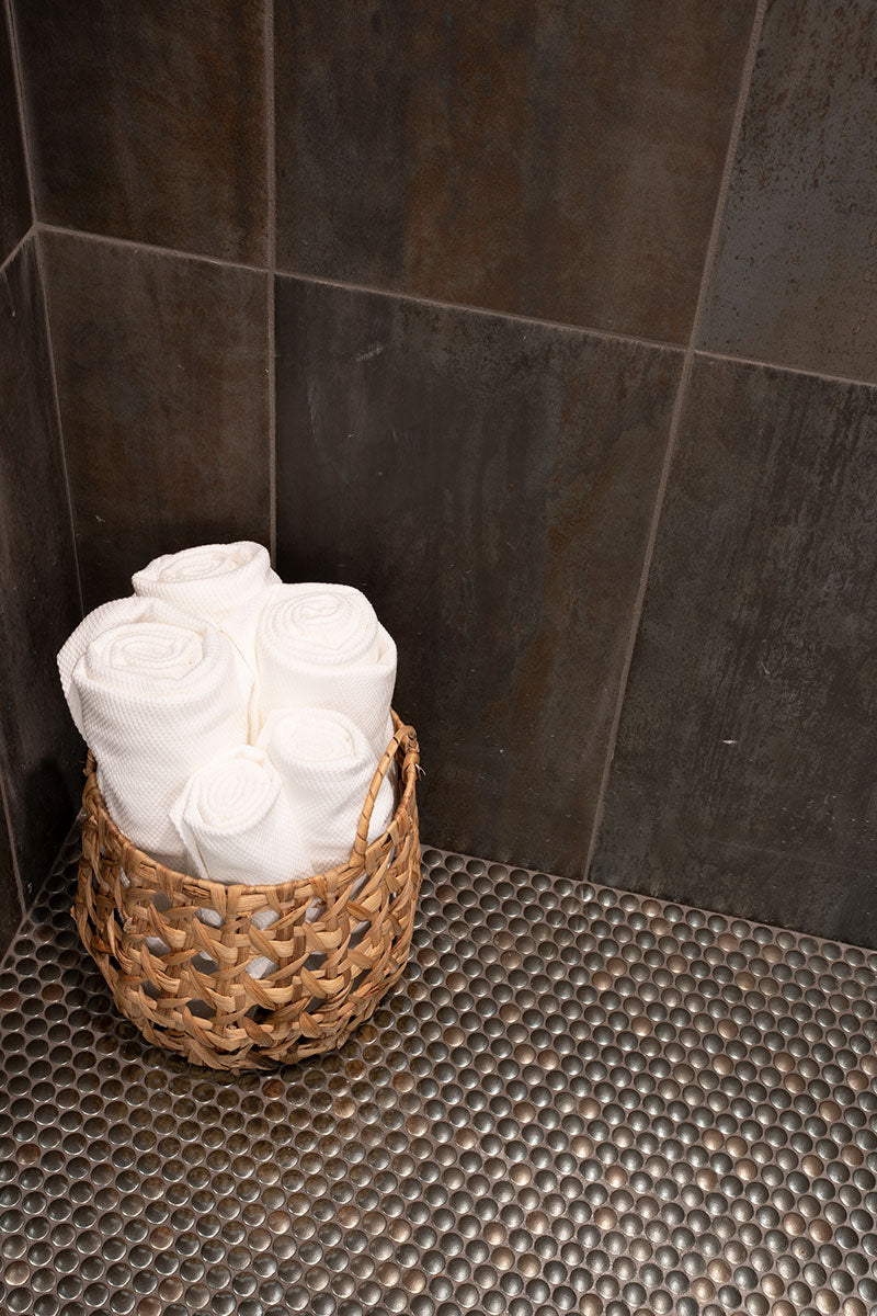 Metallico Penny Round Glass Mosaic Tile