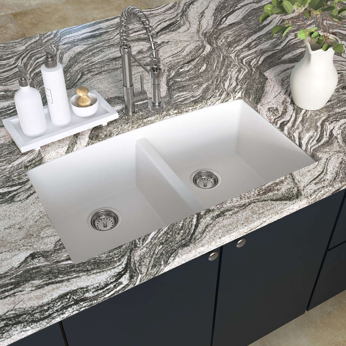 QUARTZ WHITE DOUBLE BOWL 50/50-3219 Kitchen Sinks - Shop at Home Craft Studio | Call