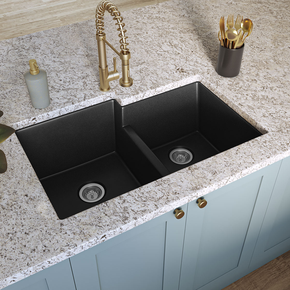 Black Quartz Double Bowl 60/40-3221