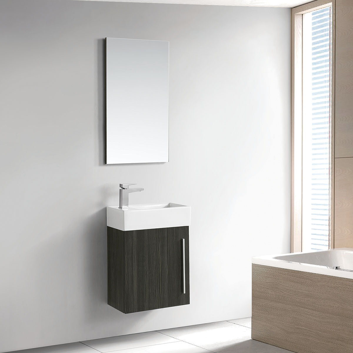 18" V9001 Libra Wall Hung Vanity with Ceramic Sink (Charcoal Grey)