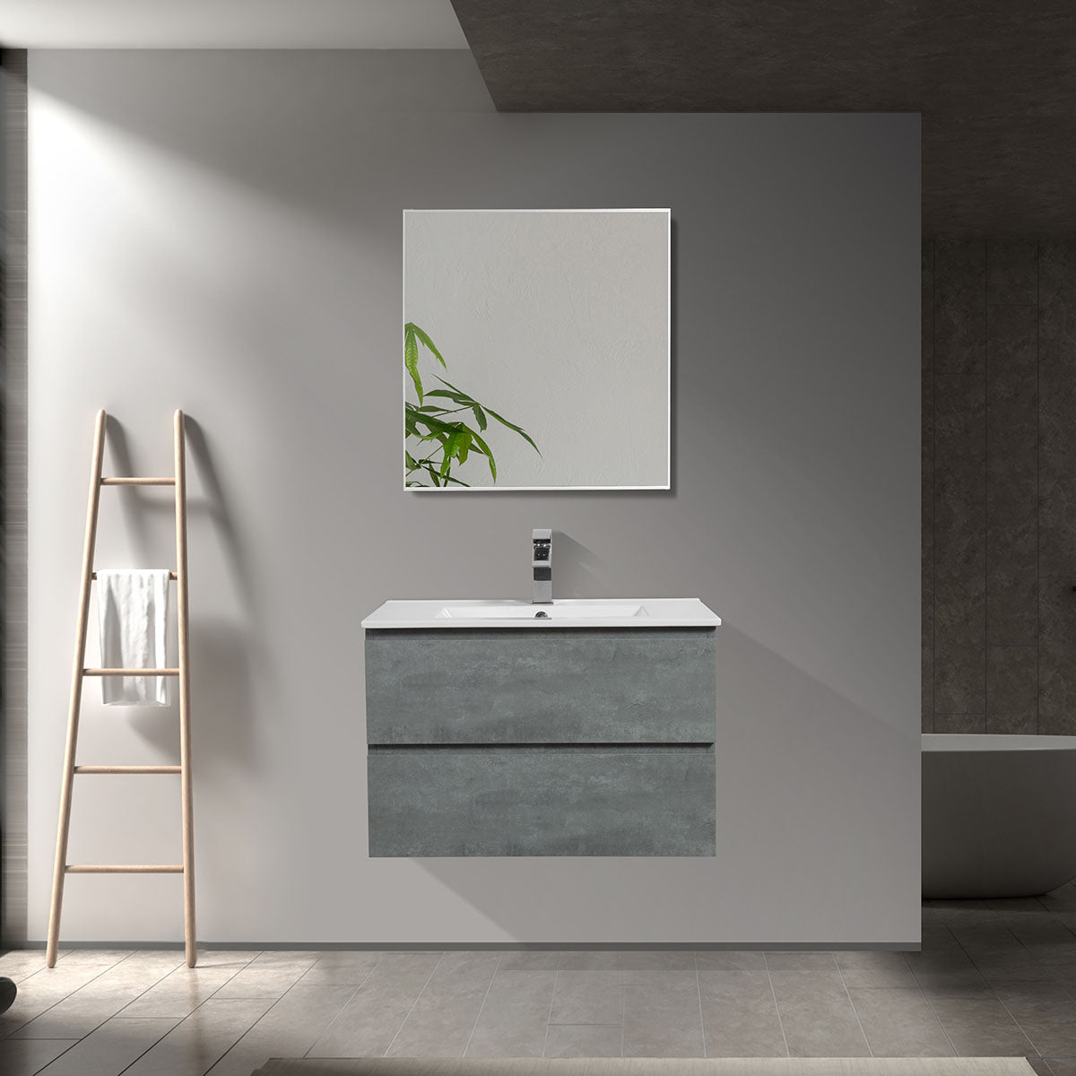 24" V9005 Angela Wall Hung Vanity & Ceramic Sink (Cement Grey)