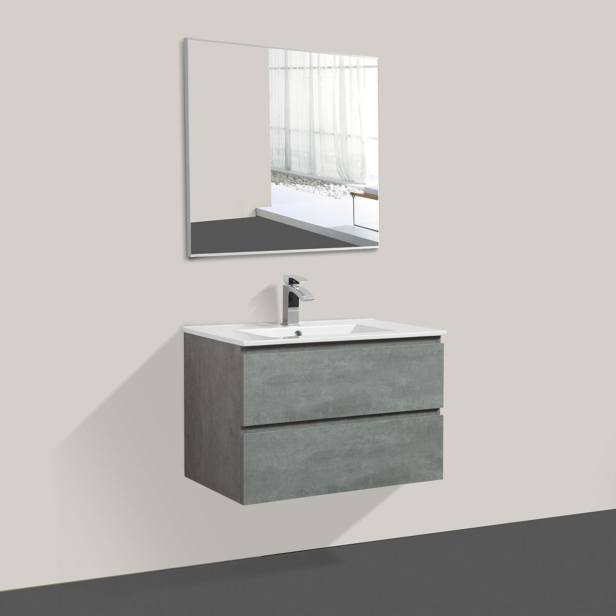 24" V9005 Angela Wall Hung Vanity & Ceramic Sink (Cement Grey)