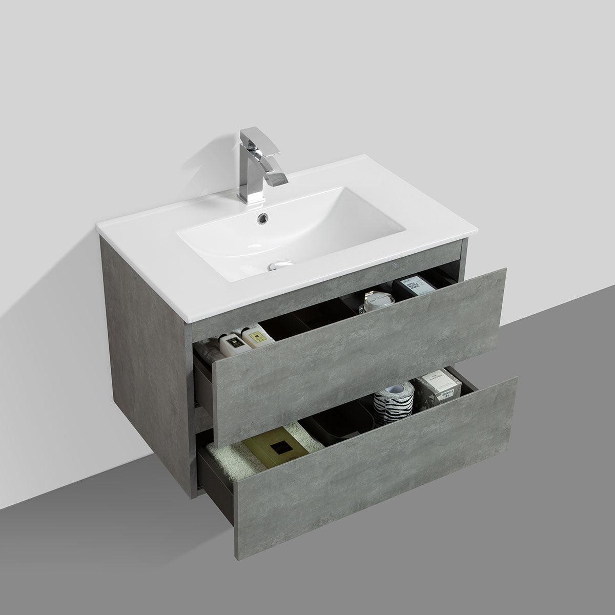 30" V9005 Angela Wall Hung Vanity & Ceramic Sink (Cement Grey)