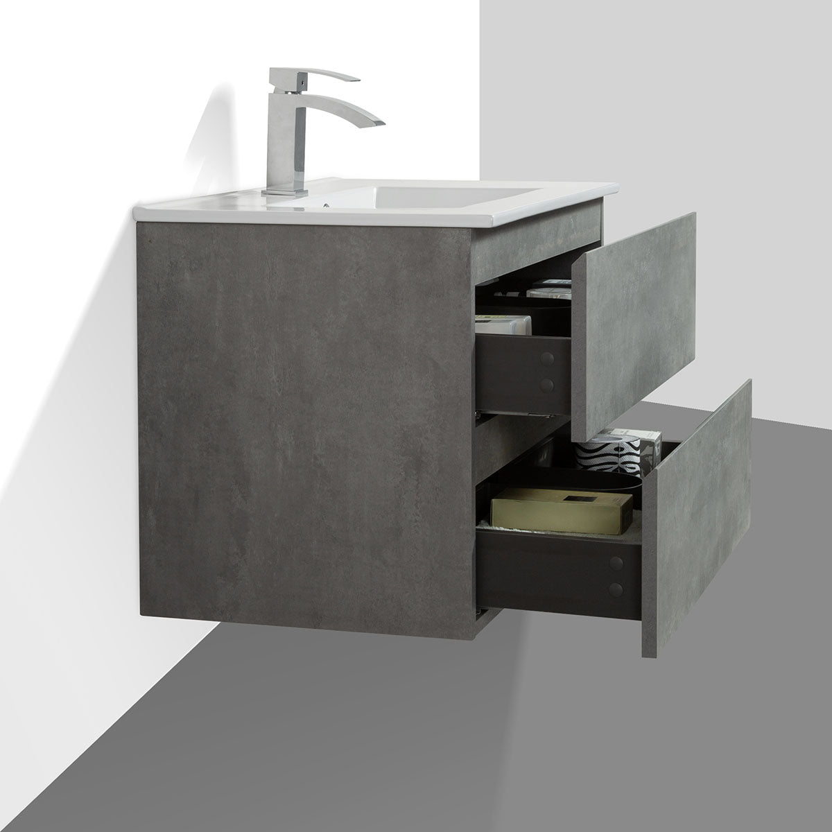 30" V9005 Angela Wall Hung Vanity & Ceramic Sink (Cement Grey)
