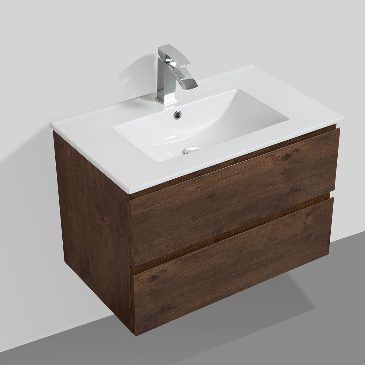 24"  V9005 Angela Wall Hung Vanity & Ceramic Sink (Rose Wood)