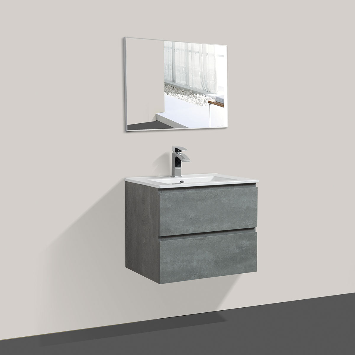 24" V9005 Angela Wall Hung Vanity & Ceramic Sink (Cement Grey)