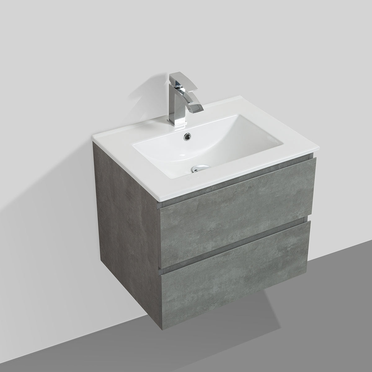 24" V9005 Angela Wall Hung Vanity & Ceramic Sink (Cement Grey)