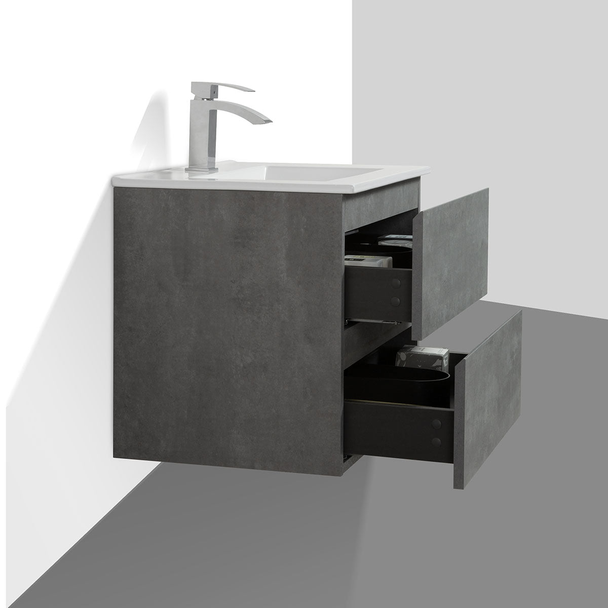 24" V9005 Angela Wall Hung Vanity & Ceramic Sink (Cement Grey)