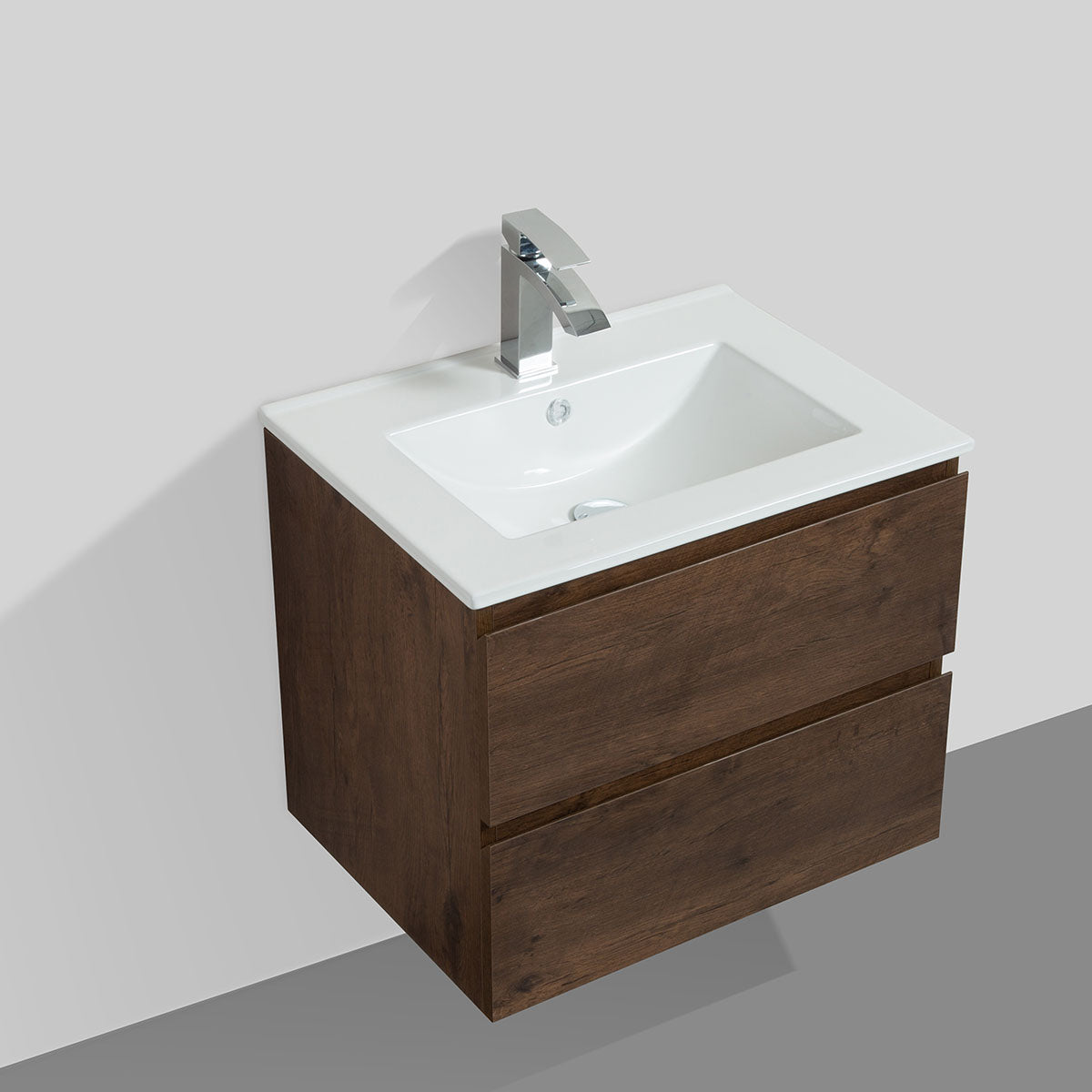 24"  V9005 Angela Wall Hung Vanity & Ceramic Sink (Rose Wood)