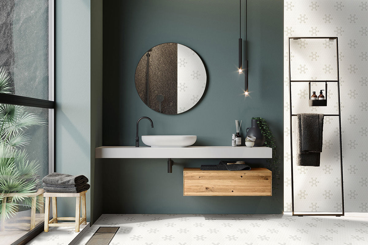 White And Gray Mod Petal Pattern Matte