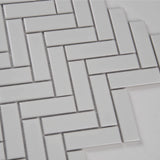 White Glossy Herringbone Mosaic