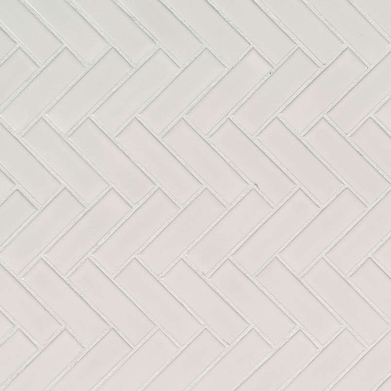 White Glossy Herringbone Mosaic