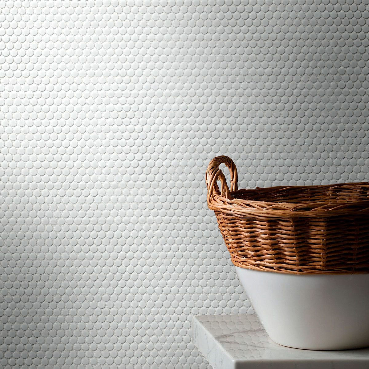 White Glossy Penny Round Mosaic