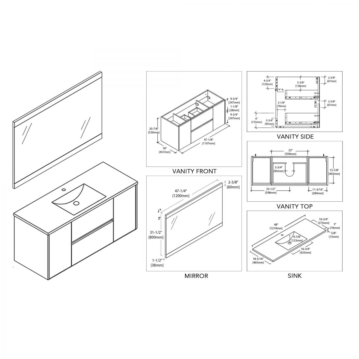 Valencia 48 Inch Single Vanity