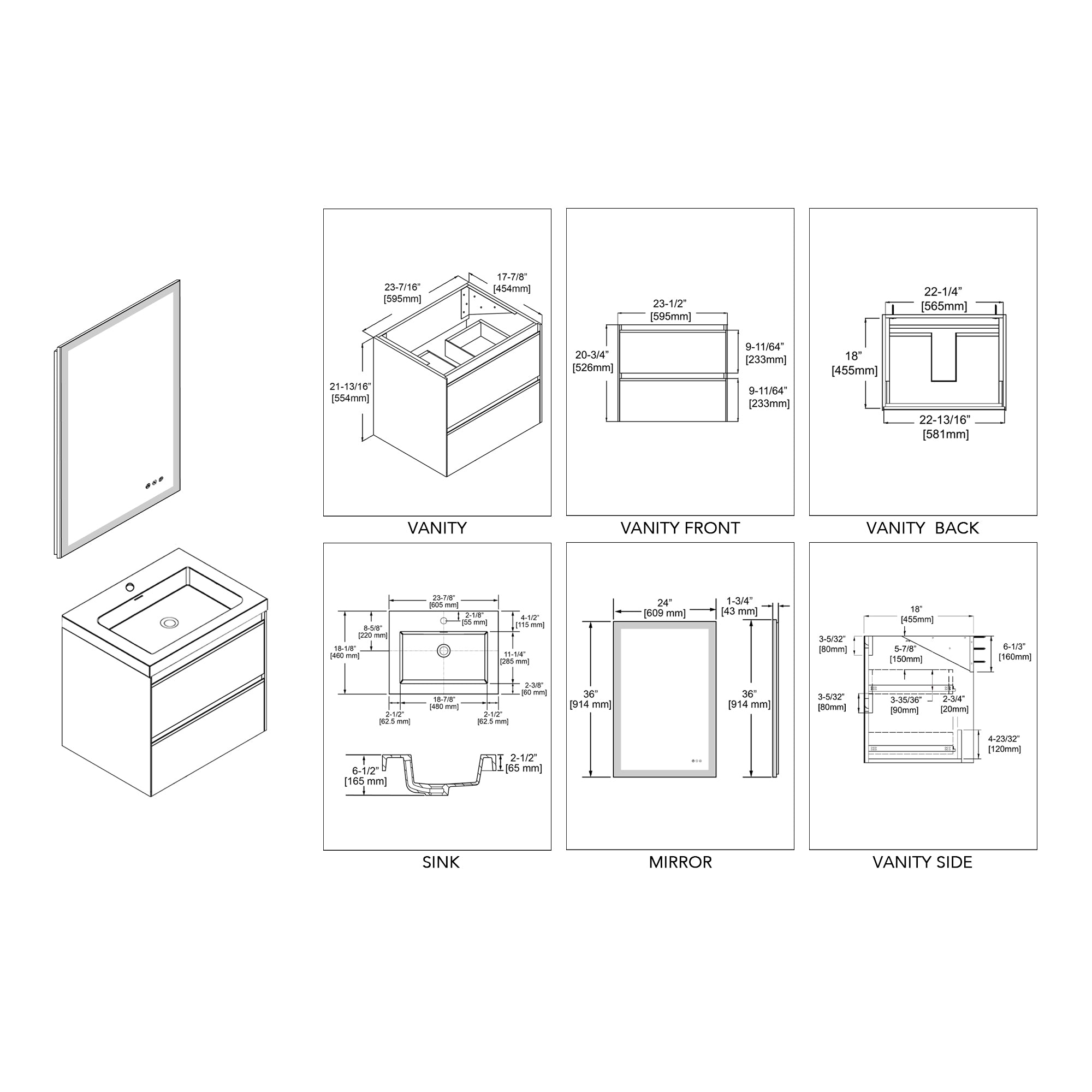 Berlin – 24 Inch Vanity – Glossy White & Glossy Grey