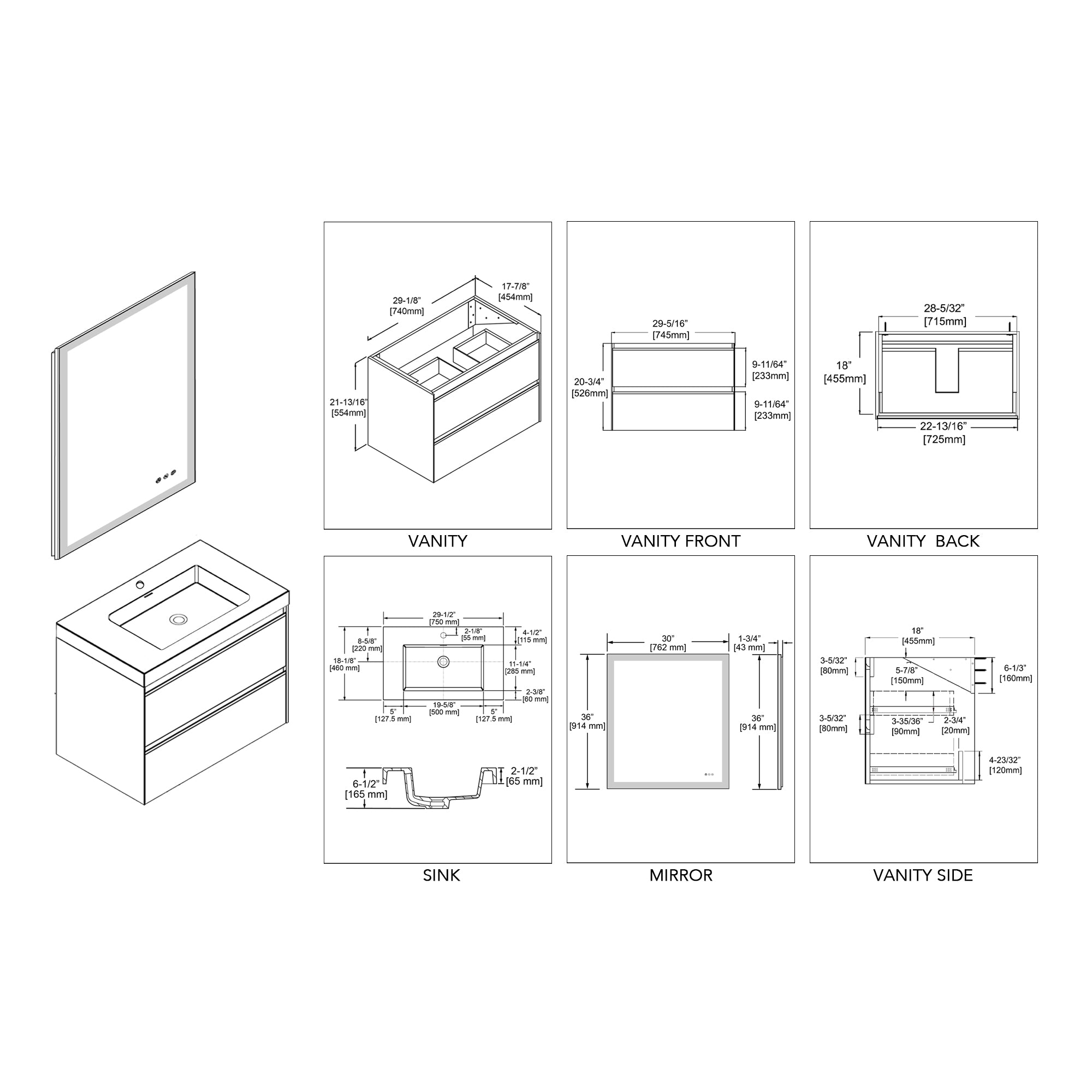 Berlin – 30 Inch Vanity – Glossy White & Glossy Grey