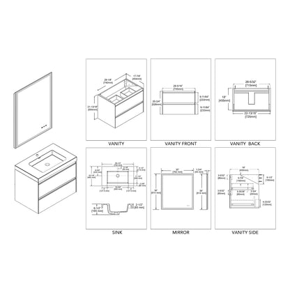 Berlin – 30 Inch Vanity – Glossy White & Glossy Grey