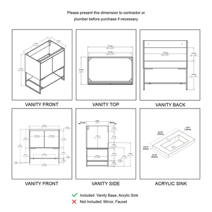 Porto 30″ Combo: Vanity with Acrylic Sink