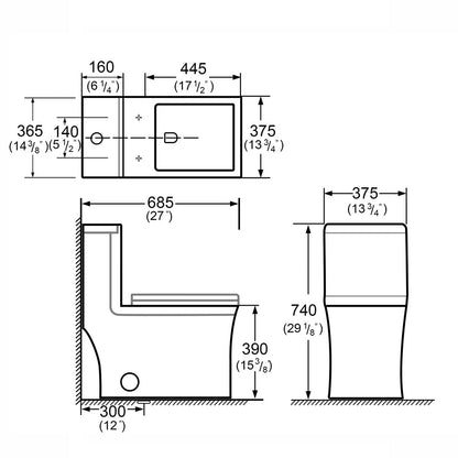 (T2706)/K-0329 One-Piece 27"h Dual Flush Toilet (12" Rough)