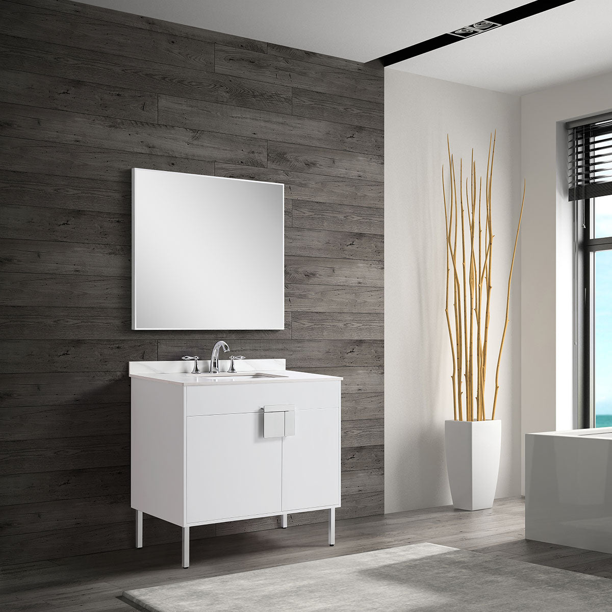 36" V9003 Vanity with Sintered Stone Countertop (Glossy White）