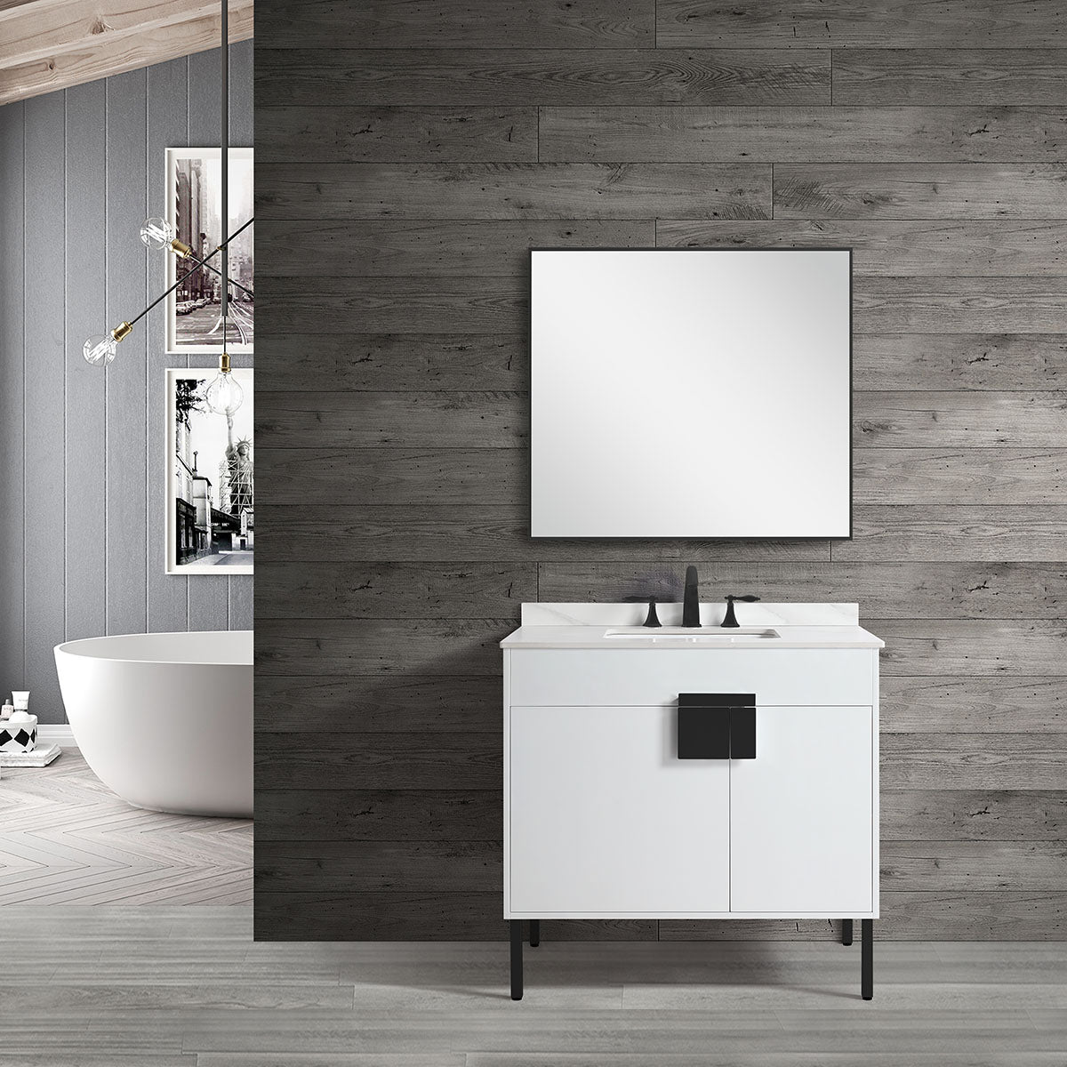 36" V9003 Vanity with Sintered Stone Countertop (Glossy White）