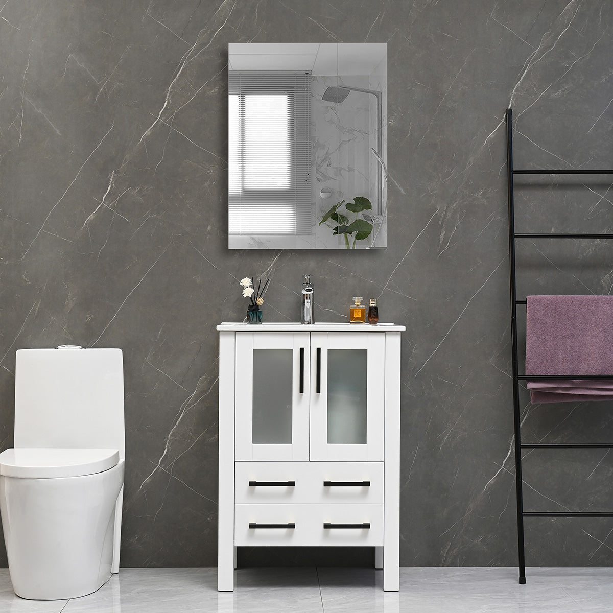 24" V9011 Vanity with Ceramic Sink (Matte White)