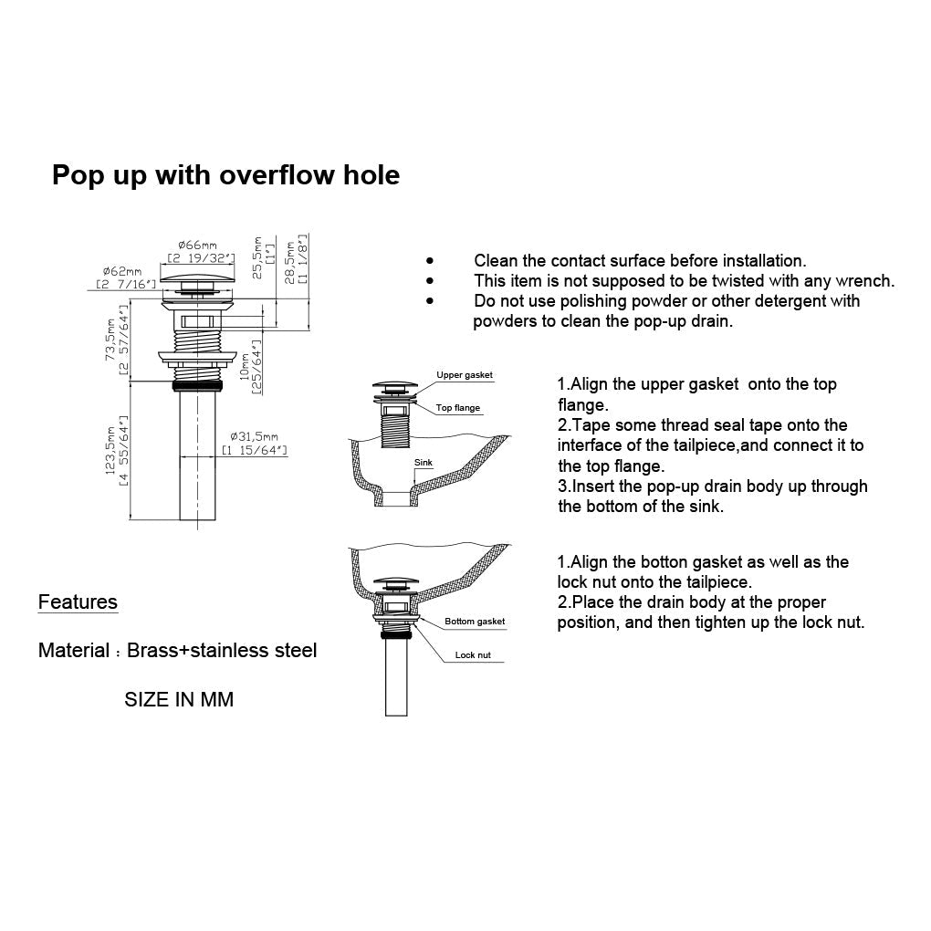 F050  Single Hole Basin Faucet with Pop Up (Chrome)