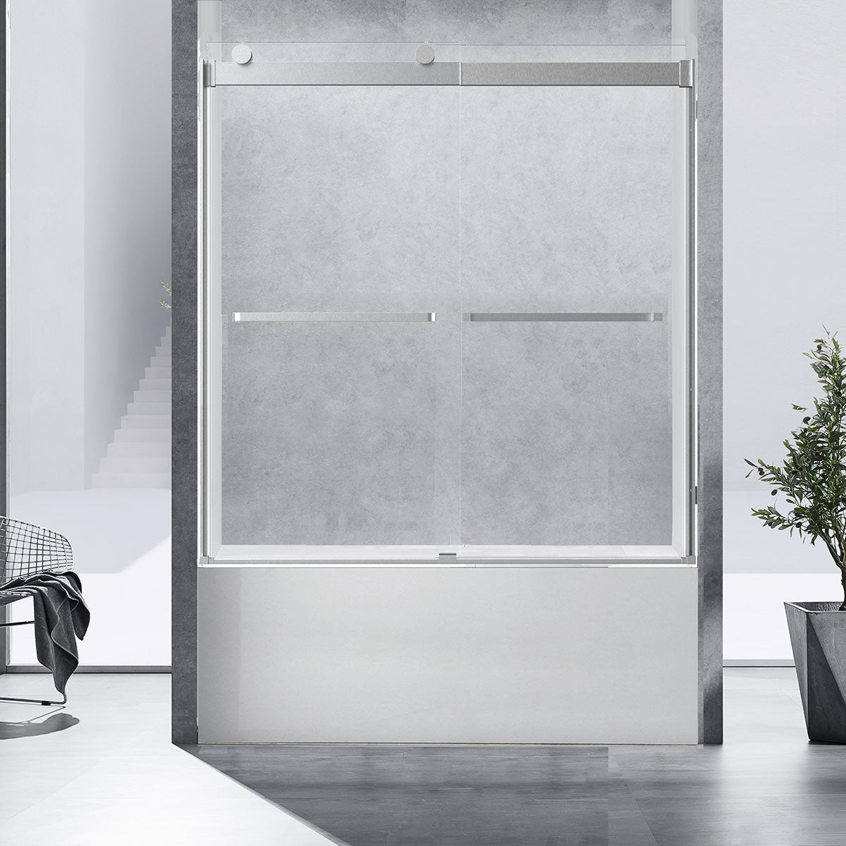 60" Ayden Series Tub Door Frameless Bypass with Klearteck Treatment (3/8" Thickness) (Brushed Nickel)
