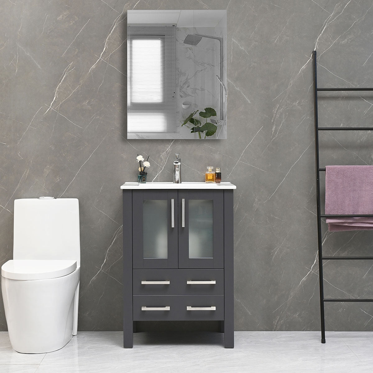 24" V9011 Vanity with Ceramic Sink (Matte Grey)