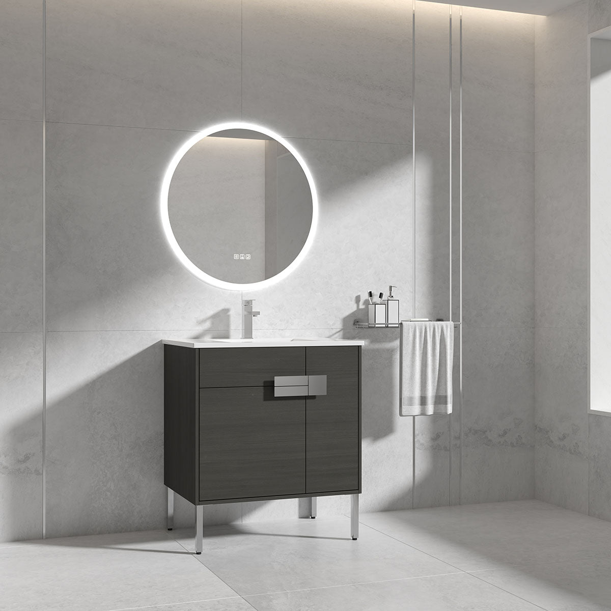 30" V9010 Vanity & Ceramic Sink (Grey Teak)