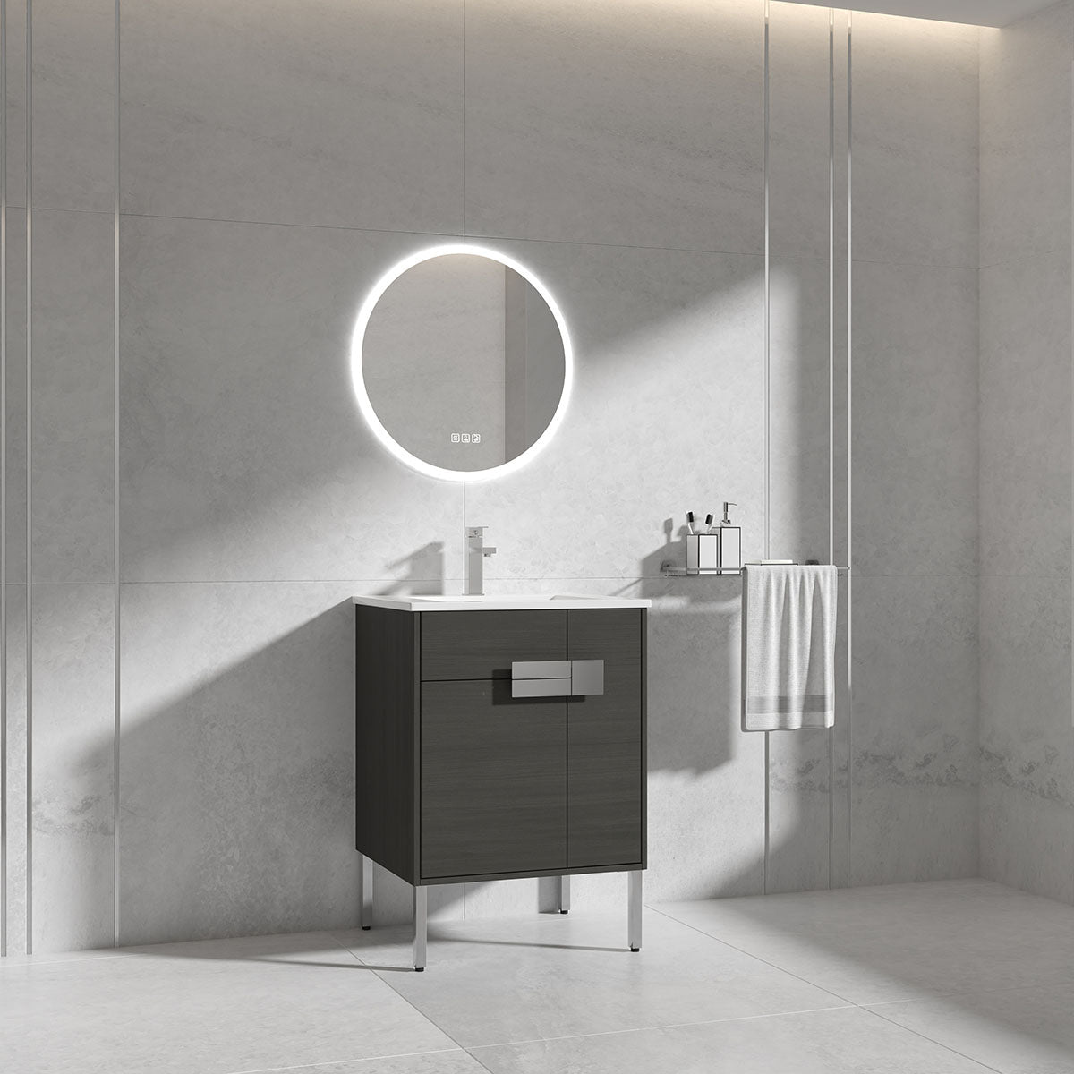 24" V9010 Vanity & Ceramic Sink (Grey Teak)