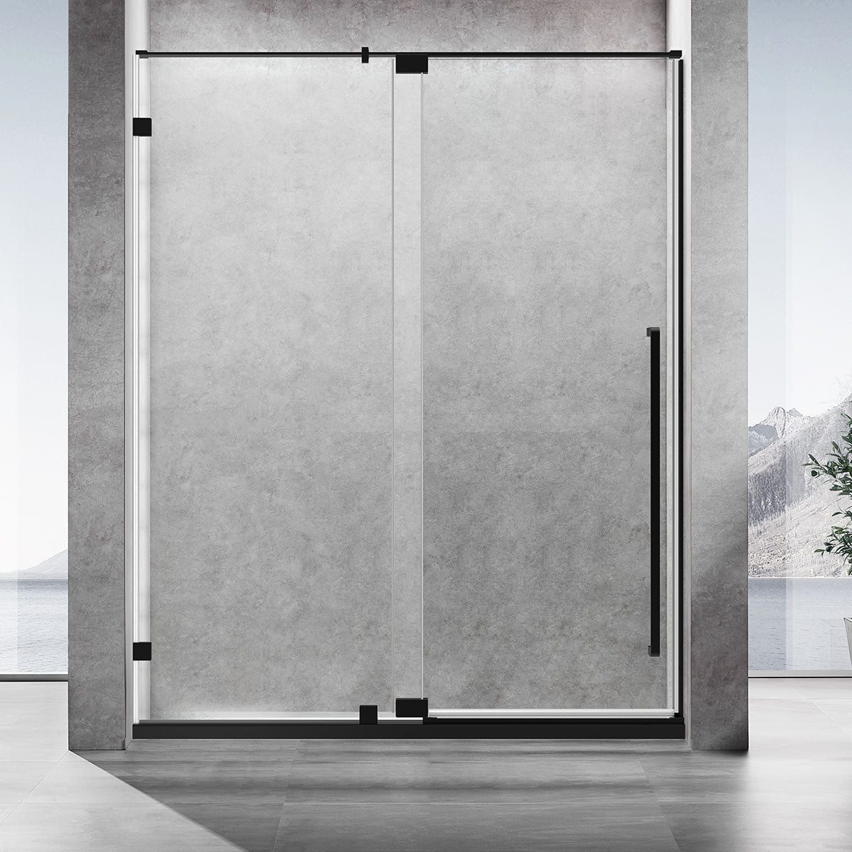 36" AH01 Series Frameless Swing Shower Door with Klearteck Treatment (Fixed 3/8" & Swing 5/16" Thickness) (Matte Black)