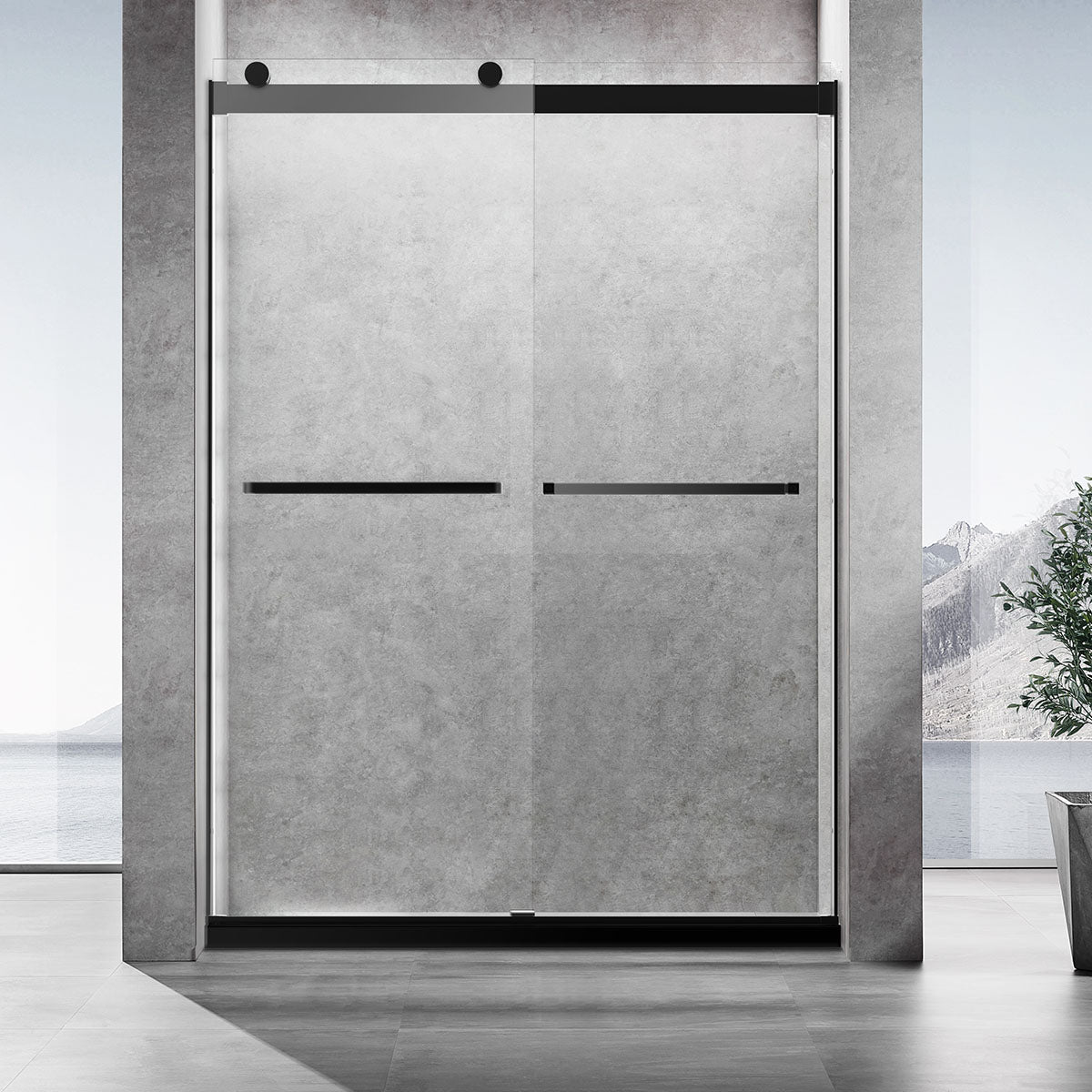 60" Ayden Series Frameless Bypass Shower Door with Klearteck Treatment (3/8" Thickness) (Matte Black)