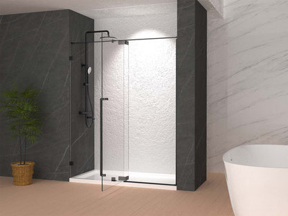 36" AH01 Series Frameless Swing Shower Door with Klearteck Treatment (Fixed 3/8" & Swing 5/16" Thickness) (Matte Black)
