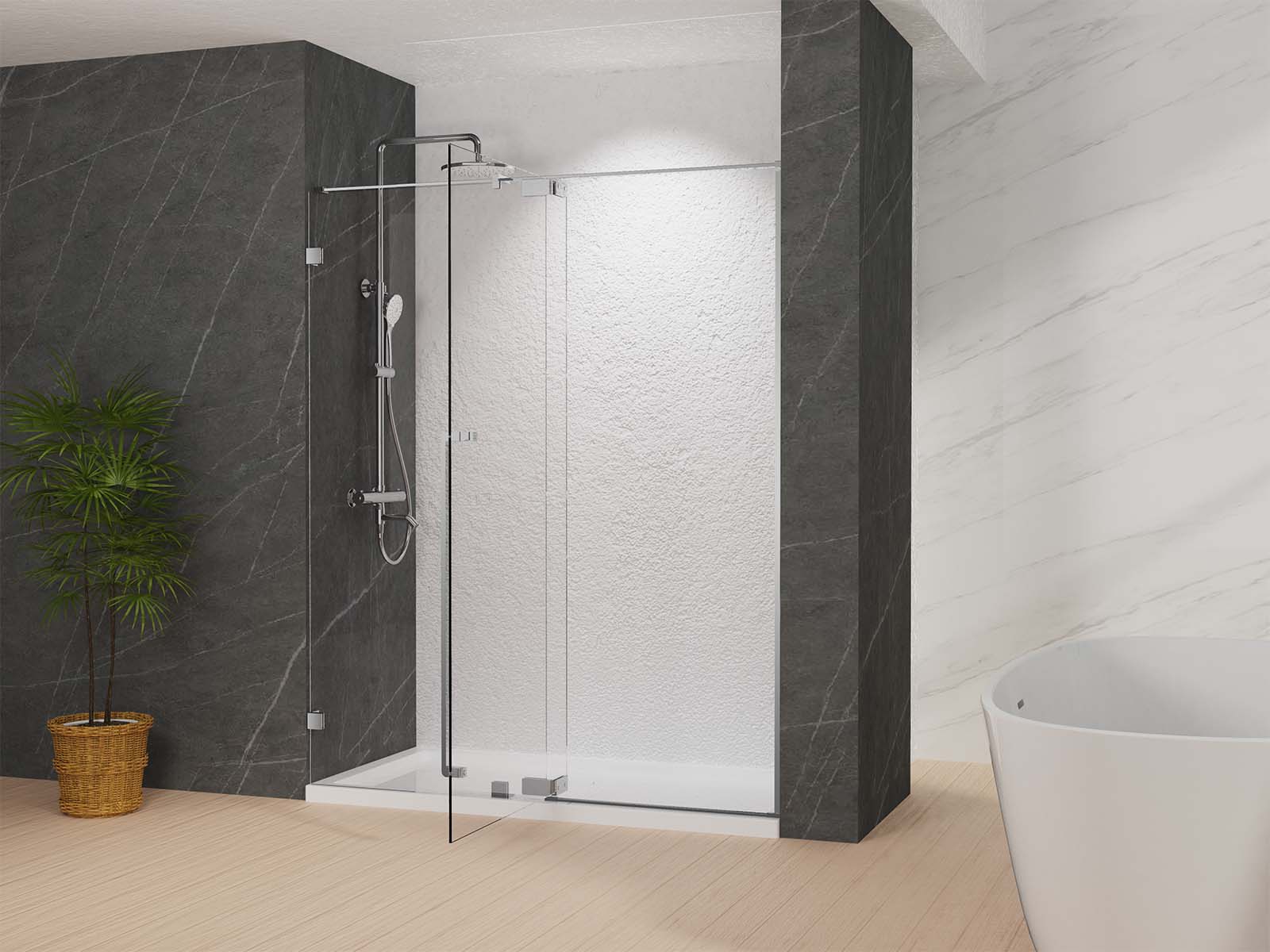 36" AH01 Series Frameless Swing Shower Door with Klearteck Treatment (Fixed 3/8" & Swing 5/16" Thickness) (Brushed Nickel)